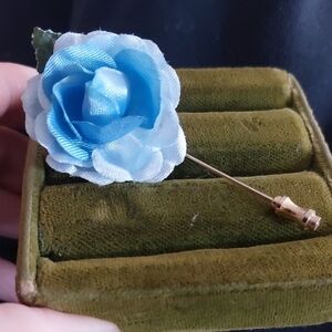 Vintage Fabric Blue Rose Flower Stick Pin